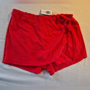 NWT Torrid Faux Wrap Cotton Mini Skort Red Wrap Shorts Size M/L, 10,00 Elastic W